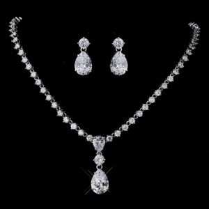 Silver Clear CZ Necklace & Earring Set 1308