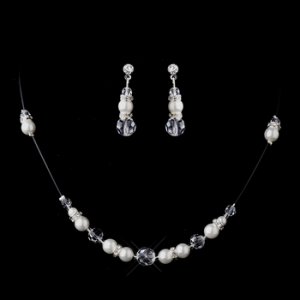 Silver Ivory Clear Necklace & Earring Set 230