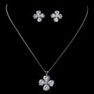 Silver Clear CZ Clover Necklace & Earring Set 8594