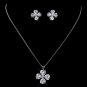 Silver Clear CZ Clover Necklace & Earring Set 8594