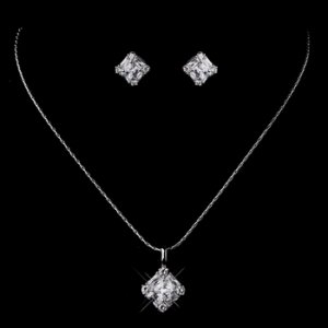 Silver Clear CZ Necklace & Earring Set 8597