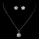 Silver Clear CZ Floral Necklace & Earring Set 8601