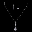 Silver Clear CZ Necklace & Dangle Earring Set 8606