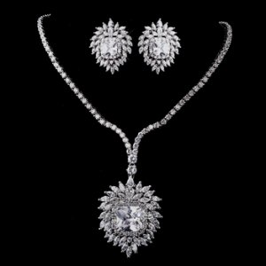 Silver Clear CZ Necklace & Earring Set 8615