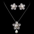 Pearl & CZ Pave Flower Jewelry Set 8619