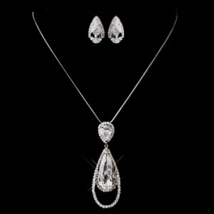 Silver Clear CZ Necklace & Earring Set 8719