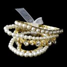 Vintage 5 Strand Gold Pearl & Rhinestone Bracelet Set 8459