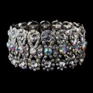 Glitzy Antique Silver Bowtie Stretch Bracelet w/ Clear & Aurora Borealis Crystals 8699