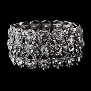 Glitzy Silver Bowtie Stretch Bracelet w/ Clear Crystals 8699