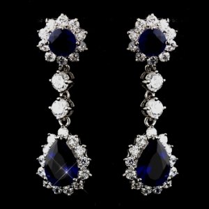 Princess Kate Middleton Inspired Silver Clear & Sapphire CZ Drop Earrings 5560