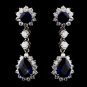 Princess Kate Middleton Inspired Silver Clear & Sapphire CZ Drop Earrings 5560