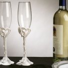 Crystal Heart Lily Wedding Champagne Toasting Flutes FL 404