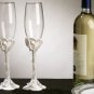 Crystal Heart Lily Wedding Champagne Toasting Flutes FL 404