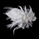 Feather Silver Crystal Bridal Hair Clip 456