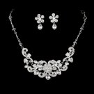 Brilliant Silver Clear Rhinestone Flower Necklace & Earring Set 7210