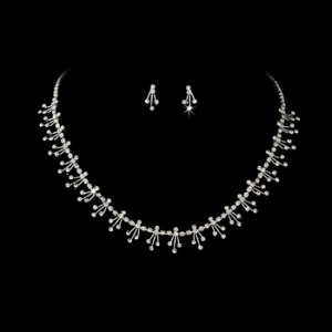 Dazzling Silver Clear Rhinestone Necklace & Earring Set NE 357
