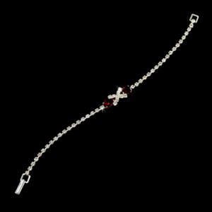 Silver Red Rhinestone Bow Bracelet B 342