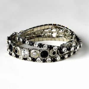 Silver Black Multi Stretch Rhinestone Bracelet B 963