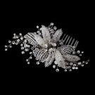 Antique Silver Crystal Flower Bridal Hair Comb 935