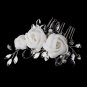 Silver Crystal Ivory Chiffon Flower Hair Comb 942