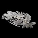 Antique Silver Crystal & Pearl Leaf Comb 947