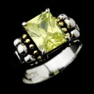 Brilliant Designer Inspired Silver Emerald Cut Mint Green CZ Ring 2891