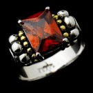 Brilliant Designer Inspired Silver Emerald Cut Burgundy CZ Ring 2891