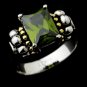 Brilliant Designer Inspired Silver Emerald Cut Olive CZ Ring 2891