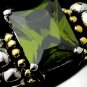 Brilliant Designer Inspired Silver Emerald Cut Olive CZ Ring 2891