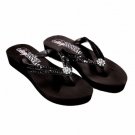 Low Heel Black Wedge Flip Flops with Sequins & Swarovski Crystals