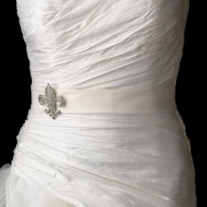 Belt with Silver Clear Fleur De Lis Brooch 109