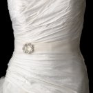 Belt with Silver White Pearl & CZ Crystal Wreathe Brooch 2502