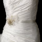 Belt with Gold Plated with Clear Rhinestones & Ivory Feather Clip 456