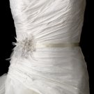 Belt with Silver Plated with Clear Rhinestones & White Feather Clip 456