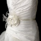 Belt with Crystals & Rhinestones Feather Fascinator Fabric Flower Clip 473