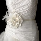 Belt with Ivory Pearls, Rhinestones, and Feathers Vintage Fabric Flower Clip 474