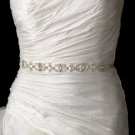Vintage Satin Ribbon Belt or Headband 8440 with Clear Floral Leaf Crystals & Rhinestones