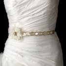 Gold Accented Ivory Ribbon Belt or Headband 8531 with Feathers