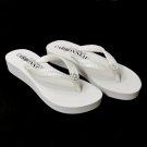 Summer ~ Low Heel White Wedge Flip Flops with Sequins & Swarovski Crystals
