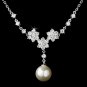 Gorgeous Silver Clear Rhinestone & Ivory Pearl Flower