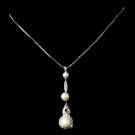 Classy Silver Clear CZ & White Pearl Drop Necklace