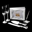 Charming Love Toasting Flutes, Cake Server, Guestbook & Pen Set