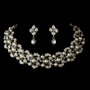 Silver Diamond White Necklace Earring Set NE 969