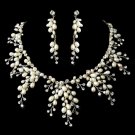 Stunning Silver Clear Crystal & Ivory Freshwater Pearl Necklace & Earring Set 8470