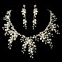 Stunning Silver Clear Crystal & Ivory Freshwater Pearl Necklace & Earring Set 8470