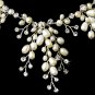Stunning Silver Clear Crystal & Ivory Freshwater Pearl Necklace & Earring Set 8470