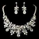 Gorgeous Silver Clear Crystal & Ivory Freshwater Pearl Necklace & Earring Set 9783