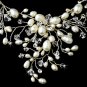 Dramatic Silver Clear Crystal & Ivory Freshwater Pearl Necklace & Earring Set 9784