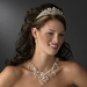 Dramatic Silver Clear Crystal & Ivory Freshwater Pearl Necklace & Earring Set 9784