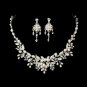 Delightful Silver Clear Crystal & Freshwater Pearl Floral Necklace & Earring Set 6206